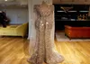 Gold Glitter Prom Kleider Arabische Dubai -Pailletten Perlen gegen Nacken Meerjungfrau Abendkleider Luxus Langarmes Festzugskleid Custom Made8270759