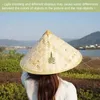 Chinese Retro Bamboo Rattan Fisherman Hat Handmade Weave Straw Bucket Tourism Rain Dance Props Cone Fishing Sunshade 240318