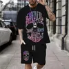 Men's Tracksuits Mens Vintage Skull Printing Two Piece Suits Oversized Casual Short Sleeve O Neck T Shirts And Shorts Sets For Men Summer