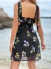 Casual jurken Merodi zomer strandstijl meisjesmode bloemenprint zwarte mini-jurk stijlvolle dames hoge taille chiffon wit vakantie chic