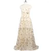 فساتين الحفلات إنها Yiiya Evening Dress Champagne equins bling Stars Sleveless Sleveless Back A-Line Length Plus Size E1110