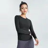 Camicie attive T-shirt basic da yoga per allenamento a maniche lunghe da donna, girocollo casual, slim, atletica, da corsa, tinta unita, top in tessuto di nylon