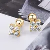 Boucles d'oreilles trèfle à quatre feuilles en or Rose, plaqué argent 925, diamant jaune et blanc 18 carats, bijoux pour femmes, 240228