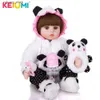 Animais de pelúcia KEIUMI Whosa 18 polegadas Recém-nascida Menina Reborn Baby Doll Cute Panda Cartoon Beb Presentes para o Dia das Crianças com 3 peças de grampo de cabelo L240322