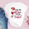 T-shirt da donna Con motivo bicchiere di vino stampato top da donna a maniche corte stampato alla moda e carino negli anni '90 240323