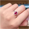 Cluster Rings 1 Ruby 7x5mm Style 925 Sterling Sier Ring for Women Justerbar storlek med certifikat släppleverans smycken otdbi