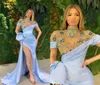 2022 Luxury Crystal Evening Dresses Pantsuits Illusion High Neck Prom Dress Extraordinary baby blue pageant gowns B0606G79697614