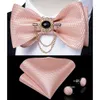 Pink Plaid Solid Men's Self Bow Tie Silk Jacquard Woven Wedding Party Bowtie Hanky Brooch Set Men Butterfly Necktie Dibangu