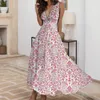 Casual Dresses Floral Print Long For Women 2024 Plus Size Sexy Deep V Neck Formal Sleeveless Dress Back Zipper Swing