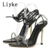 Sandales liyke size 3542 Fashion Rhingestone Sandales transparentes Femmes Black Silver Lopappy Talons sexy