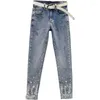 Jeans pour femmes 2024 Femmes coréennes Femme Printemps Été Paillettes Forage Denim Pantalon Dames Crayon Cowboy