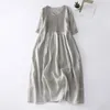 Casual Dresses Loose Cut Pleated Dress Life Midi Double-layered V Neck Summer With Short Sleeves A-line Retro For Women