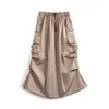 Skirts Maden Women Vintage Workwear A-line Multi-Pocket Tie Draw Pleat Skirt Mid-waist Loose Spring And Autumn Street Wear