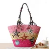 Shoulder Bags Bohemian Beach Bag Hand Embroidered Starfish Straw Beaded Woven Women 01-SB-czbzhx