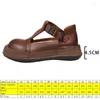 Zapatos de vestir Krasovki 4.5 cm Étnico Cuero genuino Otoño Mujeres Verano Plataforma redonda Cuña Primavera Hebilla de lujo Mary Jane Ladies Flats