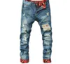 Jeans dritti casual da uomo Jeans skinny slim retrò Designer di moda Pantaloni strappati da uomo Hip Hop in denim azzurro1332620