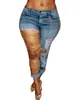 Jeans pour femmes Femmes Crayon Pantalon Denim Sexy Gros Trous Chaîne Lavage Slim Poches Streetwear Printemps 2024 Légère Strech Couleur Solide