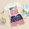 Kledingsets Toddler Baby Boy 4 juli Outfits Ronde Nek Korte mouw Letter Afdrukken Star Shorts Independence Day Set