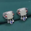 Küme halkaları etnik stil 925 sterling gümüş kare yeşim ayarlanabilir yüzük kadınlar için vintage lapis lazuli püskül parmak takı jz142