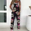 Kvinnor Jumpsuits Rompers European Fashion Gothic Skull Print Jumpsuit Plus Size 5xl Womens Spaghetti Shoulder Strap Byxa Sexig Pocket Design övergripande tät fitti