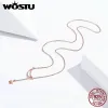 Necklaces WOSTU Hot Fashion Authentic 925 Sterling Silver Rose Golden Color Moon & Star Necklace For Women Making Noble Jewelry CQN108c