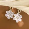 Dangle Earrings Women's White Flower Drop For Party Statement Jewelry Trendy Golden Color Metal Geometry Hollow Oval