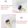 Cluster Rings Natural Lapis Lazuli Inlaid 925 Sterling Silver Gold-Plated Zircon Pearl Ms. Ring