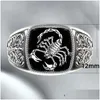 Cluster Rings 925 Sier Vintage Embossed Mens Ring Scorpion Memorial Day Punk Style Jewelry Drop Delivery Dhnbl