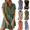 Casual Dresses Damen Kurzes Kleid V-Ausschnitt Button-Down-Hemd mit Gürteltasche Damen Sommerärmel Kragen für Streetwear