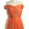 Partykleider Abendkleid Orange Tüllfalte Criss-Cross Schulterfrei Schnürung A-Linie Bodenlang Plus Size Damen YA003