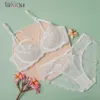 Sexig uppsättning Logirlve Top Ultra-Thin Underwear Set Push-up BH och trosuppsättningar ihåliga brassiere Samla sexig behå transparent spetsunderkläderuppsättning 24322