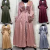 Etniska kläder satin kimono muslimska kvinnor maxi klänning dubai öppen abaya eid ramadan islamisk jalabiya femme cardigan arabisk mantel caftan