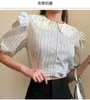 Damska marka projektantka marki Summer nowa koszula w paski miu z diamentową inkrustowaną szyją bąbelkową rękaw Bąbelkowy dla kobiet słodkich i uroczych topów ixdu