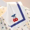 Menina vestidos de verão vestido pequeno bebê moda bucólica cereja impressão manga curta lapela uma linha natal juventude suéteres