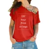 Kadın T-Shirt Özelleştirilmiş Baskılı Kadın T-Shirt DIY En sevdiğiniz fotoğraf veya Hattın Üst T-Shirt Kadınlar Düzensiz İskelet Çapraz Bandaj Boyutu S-5XL T-Shirt 240322