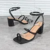 Sandali alti tacchi 2023 estate New Black pu sottile black sottile cinturino da donna sandali tacco quadrato street casual women women scartine 6,5 cm