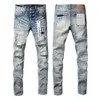 Mens Purple Jeans Luxury Jeans Designer Jeans Pant staplade byxor Biker broderier rippade för trendstorlek Jeans män tårar europeiska jean hombre mens byxor s