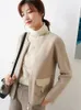 Women's Jackets Pocket Thickening Long Sleeved Sweater Knitting Cardigan Outside Pure Cashmere Female Short Coat