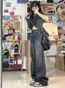 QWEEK Vintage Zwarte Baggy Jeans Vrouwen Koreaanse Streetwear Oversize Harajuku Hoge Taille Broek Grunge Y2K Denim Wijde Pijpen Broek 240313