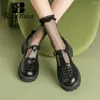 Sapatos casuais Rizabina mocassins femininos de couro real t-cinta dedo do pé redondo plataforma mocassins senhoras moda fivela cinta lazer diário