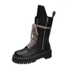 Boots Shoes For Women 2024 Fashion Cross-tied Women's Side Zipp Daily Round Toe Mid-Calf Zapatos