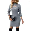 Lässige Kleider Damen Langarm Mock Neck Ausschnitt Rippstrick figurbetontes Cocktail-Minipulloverkleid Dropship