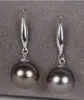 Stud Earrings 10-9MM Black South Sea Pearl 14K Gold Full Drill