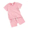 Set di abbigliamento Vestiti estivi per bambina con stampa floreale T-shirt a maniche corte con stampa floreale Pantaloncini in vita elastici Abiti per neonati carini