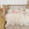 3 pçs conjunto de cama vintage floral musselina algodão bebê crianças berço roupa capa edredão fronha sem enchimento 240313