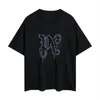 24SS European och American Summer New Loose Men's and Women's T-shirt Graffiti Letter Tryck Rundhals Korta ärmar S-XXL.