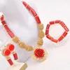Kolye küpeler seti moda Afrika takı kırmızı çiçek mercan nijeryalı düğün gelin