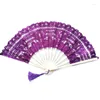 Decorative Figurines Chinese Folding Fan Vintage Bamboo Hand Lace Silk Held Solid Dance Wedding Party Dec Home Ornament Gift