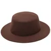 Szerokie brzegi czapki wiadra czapki damskie płaski top fedora kapelusz stały kolor naśladowanie wełniane jazzowe czapkę szerokie brzegi eleganckie okrągłe kapelusz w kręgle 24323