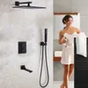 Badrumsduschuppsättningar Matt Frosted Blackened Faucet Set Contemporary 12 tum Rain Head Thermostatic Mixer Vae Drop Delivery Home Garde OT0MU